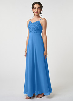 Azazie Sonya Junior Blue Jay A-Line Lace Chiffon Dress image1
