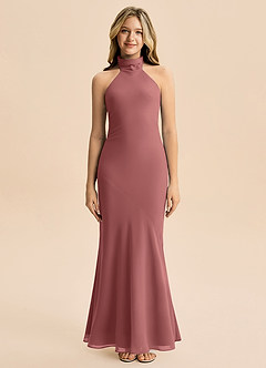 Azazie Velli Junior Meerjungfrau-Linie Hoher Kragen Chiffon Kleid Amethyst image3