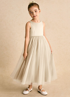Azazie Solia Blumenmädchenkleider Ballkleid Schleifen Tüll Kleid Champagner image4