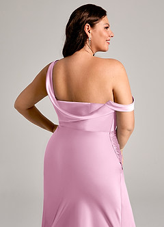 Azazie Madelyn Bridesmaid Dresses Candy Pink Mermaid One Shoulder Stretch Satin Convertible Dress image13