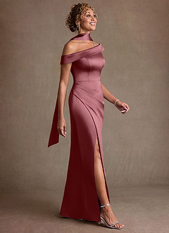 Azazie Kamala 신부의 어머니 드레스 쉬스 한쪽 어깨 스트레치 새틴 플로어 길이 드레스 image3