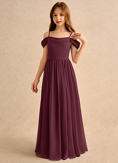 Azazie Shia Girls Formal vestidos de niña de las flores Vestido Cabernet de Gasa de Corte en A con Hombros descubiertos image3