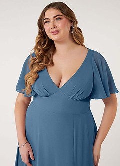 Azazie Kimber Vestidos de damas de honor Vestido de Bermudas de Gasa de Corte en A con Manga volante image13