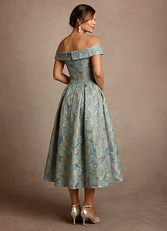 Azazie Centralia 신부의 어머니 드레스 A라인 오프 더 숄더 플로럴 자카드 발레리나 길이 드레스 image3