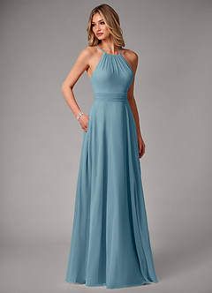 Azazie Amalia Bridesmaid Dresses Moody Blue A-Line Pleated Chiffon Dress image5