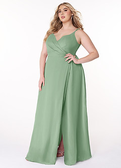Azazie Lennon Bridesmaid Dresses Matcha A-Line Lace Chiffon Dress image10