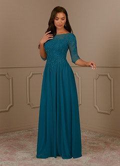 Azazie Harriet Mother of the Bride Dresses Ink Blue A-Line Scoop lace Mesh Dress image3