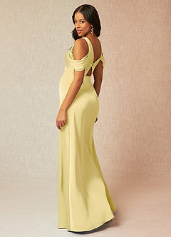 Azazie Rhea vestidos de dama de honor de maternidad Vestido de Corte En A Off The Shoulder Plisado Hasta el suelo Satén Elástico image5