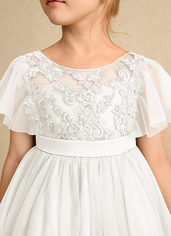 Azazie Queenie Flower Girl Dresses Ivory A-Line Lace Dress image4