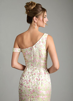 Azazie Elva Robes de demoiselle d'honneur Robe Fourreau en Jacquard Épaule décolletée Fleur Rougissante image7