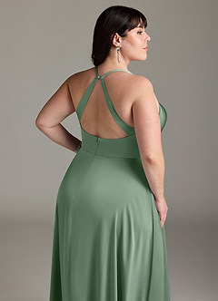 Azazie Davis Vestidos de damas de honor Vestido de Matcha de Satén Elástico de Corte en A con Plisado image12