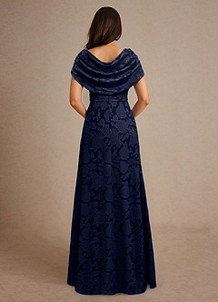 Azazie Branford Mother of the Bride Dresses Dark Navy A-Line Pleated Floral Burnout Dress image3