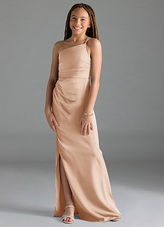 Azazie Eren Junior English Rose Sheath Pleated Stretch Satin Dress image1