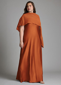 Azazie Jaleesa Bridesmaid Dresses Cinnamon Sheath High Neck Stretch Satin Dress image11