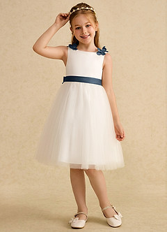 Azazie Lona Blumenmädchenkleider A-Linie Schleifen Matte Satin Kleid Elfenbein Neptun image3