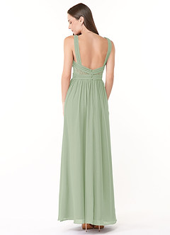 Azazie Genelle Final Sale Ink Blue Flowy Lace Chiffon Dress image2