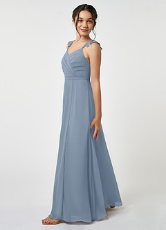 Azazie Emily Junior Dusty Blue A-Line Ruched Chiffon Dress image3