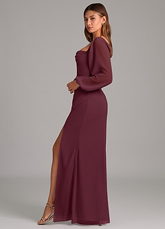 Azazie Brixley Bridesmaid Dresses Cabernet Mermaid Long Sleeve Chiffon Dress image3