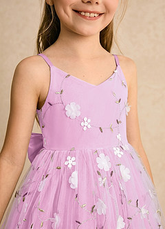 Azazie Junebug Flower Girl Dresses Candy Pink Ball-Gown Spaghetti Strap Tulle Dress image6