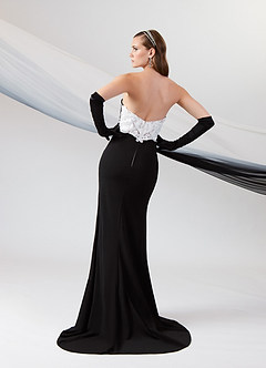 Azazie Mari Wedding Dresses Black Diamond White Mermaid V-Neck Stretch Crepe Dress image2