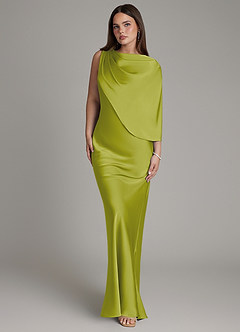 Azazie Darby Bridesmaid Dresses Lemongrass Mermaid Pleated Stretch Satin Dress image4