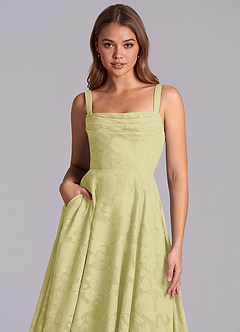 Azazie Shaude Bridesmaid Dresses Lemon Sorbet A-Line Pleated Floral Burnout Dress image3