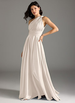 Azazie Charlize Bridesmaid Dresses White Alabaster A-Line One Shoulder Stretch Satin Dress image13