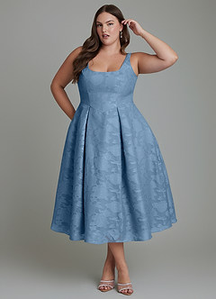 Azazie Amalie Brautjungfernkleider A-Linie Plissee Blumen-Burnout Kleid Stahlblau image9
