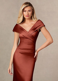 Azazie Ludlow Kleider für die Brautmutter Meerjungfrau-Linie Plissee Stretch-Satin Kleid Terrakotta image6