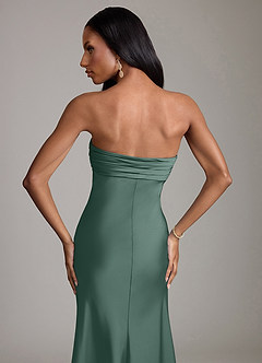 Azazie Saylor Vestidos de damas de honor Vestido de Eucalipto de Satén Elástico de Corte Sirena con Sin tirantes image6