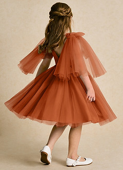 Azazie Duchess Robe Demoiselle D'honneur Fillette Robe Trapèze en Tulle avec manches Orange Brûlée image2