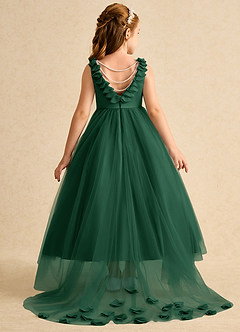Azazie Lorita Flower Girl Dresses Dark Green A-Line Beaded Tulle Dress image1