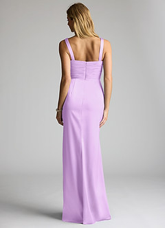 Azazie Elida Bridesmaid Dresses Lilac Sheath Pleated Stretch Satin Dress image4