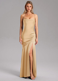 Azazie Grata Brautjungfernkleider Etui Seitliche Cut-Outs Stretch-Satin Kleid Gold image3