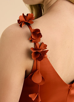 Azazie Gumdrop Junior Paprika Empire Pleated Stretch Satin Dress image8