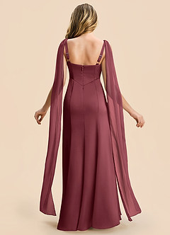 Azazie Chelsea Junior Merlot Sheath Pleated Stretch Satin Dress image2
