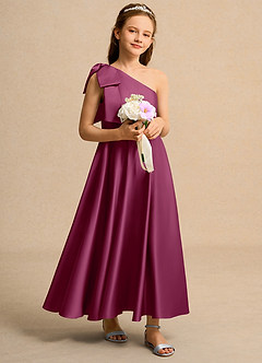 Azazie Guppy Girls Formal Flower Girl Klänningar Klänning A-Line i Matt satäng One-shoulder image1
