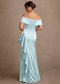 Azazie Kirsty Mother of the Bride Dresses Cloud Blue Sheath Off the Shoulder Stretch Satin Dress image2