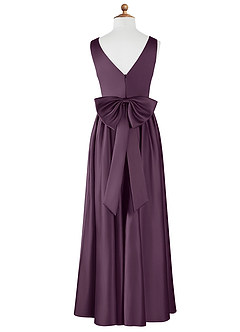 Azazie Hathaway Junior Vestido Ameixa de Cetim elástico de Linha A com Arco image6