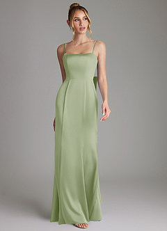 Azazie Zherra Brautjungfernkleider Meerjungfrau-Linie Schleifen Stretch-Satin Kleid Staubiger Salbeigrün image4