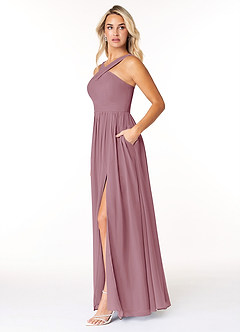 Azazie Elvira Bridesmaid Dresses Vintage Mauve A-Line Pleated Chiffon Dress image3