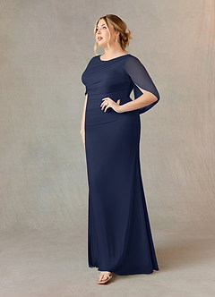 Azazie Belladonna vestidos de madre de la novia Vestido de Azul Marino Oscuro de Malla de Sirena con Cuello en V Plisado image8