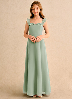 Azazie Chip Junior Formal Jurken voor bloemenmeisjes A-Lijn Jurk van Chiffon Mouwloos Stoffige Salie image4