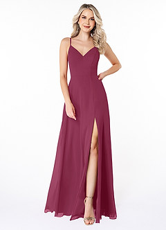 Azazie Lena Bridesmaid Dresses Mulberry A-Line Lace Chiffon Dress image1