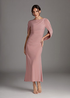Azazie Bellona vestidos de madre de la novia Vestido de Rosa Polvorienta de Punto de lujo de Recto con Cuello barco image1
