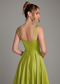 Azazie Azaria Bridesmaid Dresses Lemongrass A-Line Corset Stretch Satin Dress image2