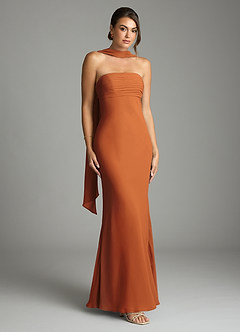 Azazie Saylor Vestidos de damas de honor Vestido de Canela de Gasa de Corte Sirena con Sin tirantes image1