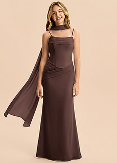 Azazie Sorrel Junior Ganache Mermaid Pleated Chiffon Dress image4