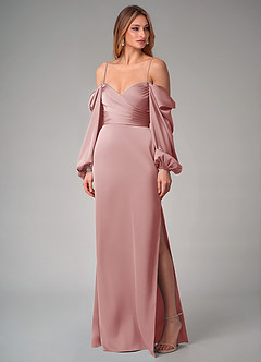Azazie Sonata Bridesmaid Dresses Dusty Rose Sheath Long Sleeve Stretch Satin Convertible Dress image7