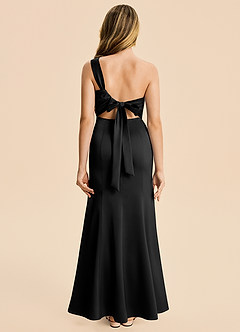 Azazie Ren Junior Robe Trapèze en Satin extensible Plissé Noir image1